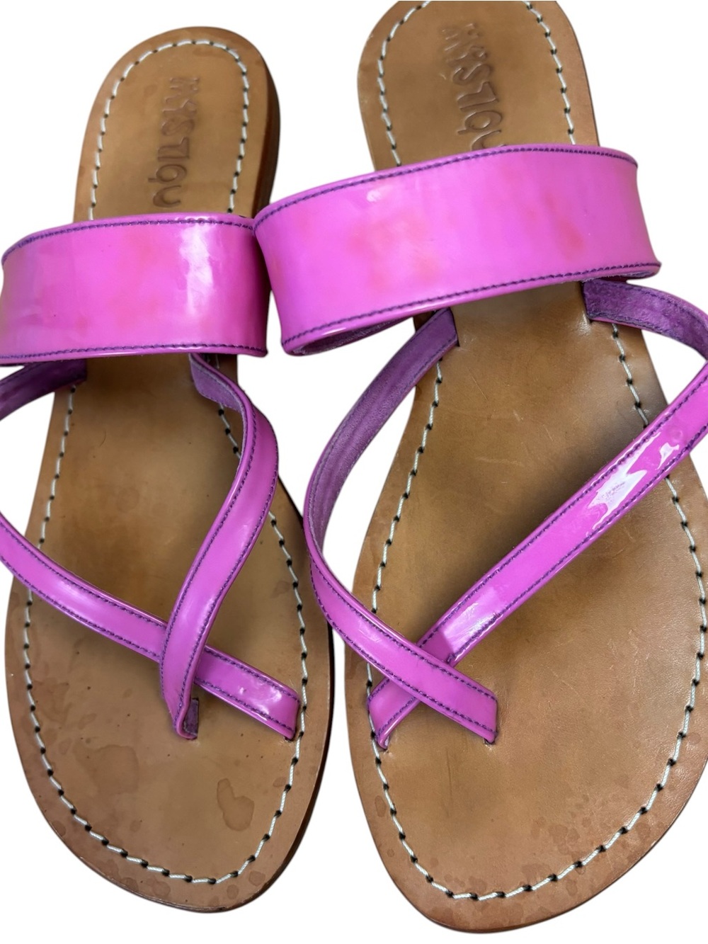 Mystique pink patent leather thong sandals women’s size 10